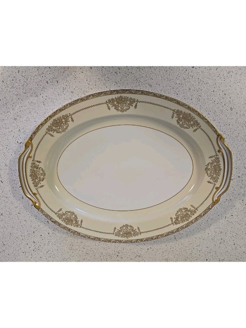 Noritake China Large 16” Serving Dish Oval Platter Penelope Gold & white